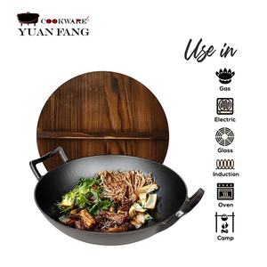 Sartén antiadherente para freír, sartén de hierro fundido chino <span class=keywords><strong>Wok</strong></span> con tapa de madera, presazonado, 32/34/36CM, venta al por mayor - Product Image 5