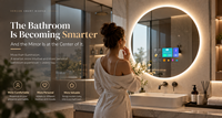 Miroir LED intelligent rond mural commercial, série Glory, anti-buée, miroir de salle de bain avec haut-parleur Bluetooth Wi-Fi