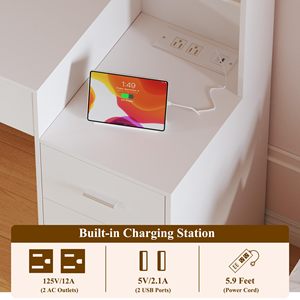 Make up Table Vanity <strong>Desk</strong> <strong>Large</strong> with Mirror &amp; Lights White 8 Drawers &amp; 6 Storage Shelves Vanity Set with Lights and Power Outlet - Product Image 5