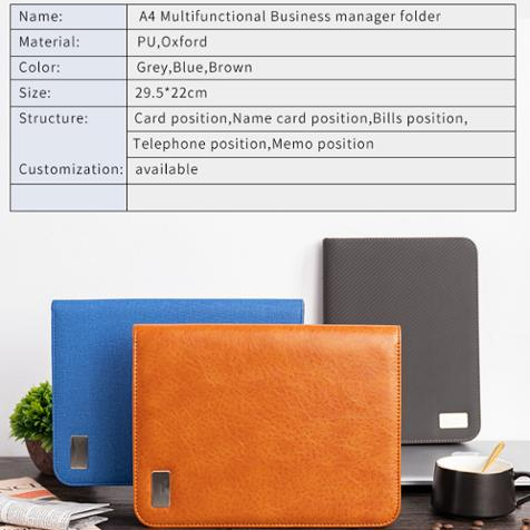 Custom logo b5 business oxford leather zipper document file folder padfolio portfolio