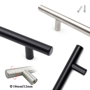 哑光黑色不锈钢黑色饰面家具橱柜中空实心t形杆抽屉拉手 - Product Image 3