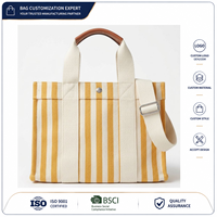 Sac fourre-tout en toile rayée multi-usages, double poignée avec anse en cuir et bandoulière pour femmes, voyage, travail, shopping, logo personnalisé