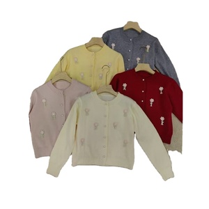 Sweater Rajut Wanita Musim Gugur Musim Dingin, Motif Bunga 3D Lembut Warna Pink, Kancing Tunggal, Gaya Retro Korea, <span class=keywords><strong>Cardigan</strong></span> Vintage, Kerah Lebar, Model Pendek - Product Image 4