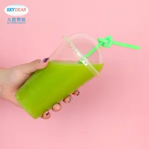 Smoothie OEM ODM Personalisable Creative Design Fancy Sealable U Shape Packaging Bottle Juice Cups For Bar Smoothie With Straw 32 Ounces
