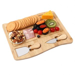 Tabla de Quesos y Juego de Cuchillos, Tabla de Charcutería en Forma de Ola con Dos Cuchillos, Plato para Cortar Queso - Product Image 1