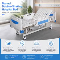 Lit médical à double manivelle pour soins à domicile, sections dossier et repose-jambes, manuel, avec plateau ventilé en ABS, insert bleu, rails pliants et roulettes verrouillables