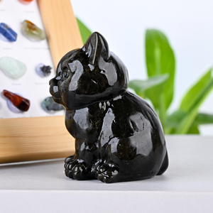 Nouvelle arrivée, chat en cristal sculpté à la main, pierre précieuse polie, obsidienne dorée, statue de chat pour la décoration de la maison - Product Image 2