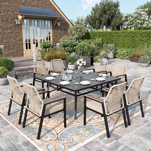 Silla de Ratán para Exteriores con Cojín Suave, Estructura de Hierro, Silla de Comedor, Silla de Jardín, Apta para Parques, Césped y Terrazas - Product Image 1