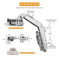 Elite 135 °   Charnières d'angle 3D réglables à fermeture amortie pour porte de meuble Lazy Susan, quincaillerie à recouvrement total