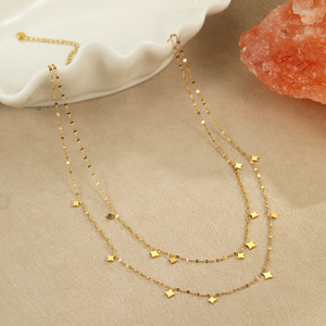 Colliers longs <span class=keywords><strong>double</strong></span> couche en acier inoxydable plaqué or 18 carats, style coréen losange, étanches, pour femmes, vente en gros - Product Image 2