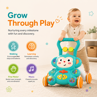 Marche-bébé et table d'activités 2 en 1, marche-bébé évolutif avec centre d'activités interactif musical, trotteur à pousser