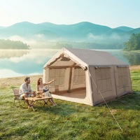 Tente de camping de luxe gonflable double couche quatre saisons, imperméable, portable, avec deux chambres et un salon, installation facile, 4x3m