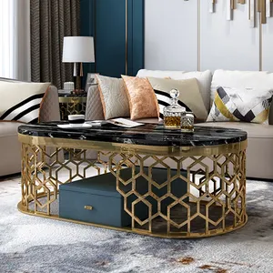 Mobiliário de sala de estar de luxo, tabelas de café douradas e redondas