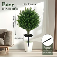 Pohon Cypress Topiary Buatan 40,64 cm dengan Penyangga Tanah, Tanaman Semak Palsu Bulat, Mudah Dirakit, Tanaman Hijau Palsu untuk Dekorasi Ruangan