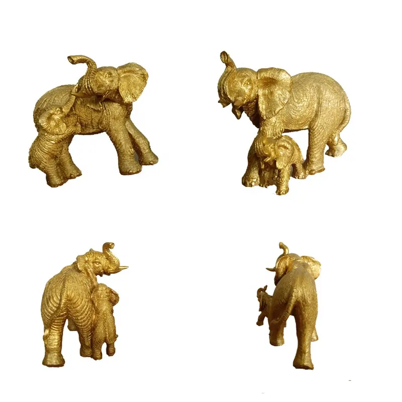 Resin Craft Gold Home Indoor Decoration Accessories Gifts Statue Sculpture Polyresin Elephant Mother Son Deco Animal Statue