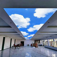 Plafond tendu rond LED à film souple imprimé UV motif ciel bleu et nuages, économe en énergie, étanche et dimmable pour hall d'hôtel