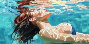 SQ nữ Diver Chân Dung Màu xanh dương tường nghệ thuật Bikini vẻ đẹp vải sơn dầu hiện đại kết cấu Palette dao nghệ thuật quà tặng cho cô ấy - Product Image 6