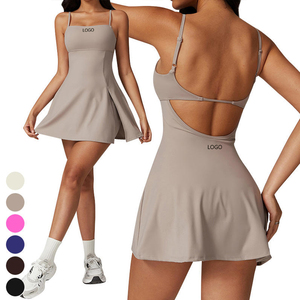 Respirant bretelles réglables dos nu Shorts de sport 2 en 1 Yoga barboteuse femmes fiess course porter Golf jupe robe de Tennis - Product Image 4