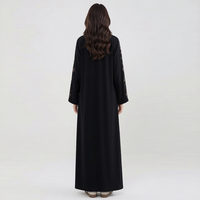 Qbaya Femme Grande Taille à Broderie Florale Noire et Devant Ouvert pour Dames Musulmanes – Tenue Décontractée