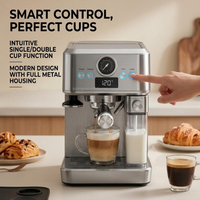 Machine à café expresso haut de gamme, boîtier entièrement métallique de 51 mm avec réservoir d'eau de 1,5 L, fonction lait, machine à café manuelle semi-automatique