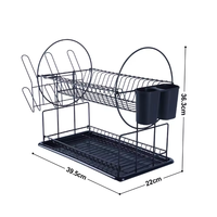 Égouttoir à vaisselle noir à 2 niveaux, organisateur de cuisine multifonctionnel en fil métallique avec porte-ustensiles pour assiettes et bols