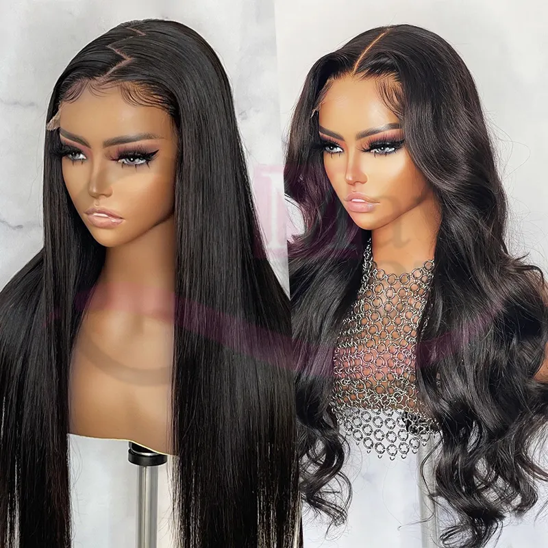 10A Großhandel Pre Zupfen Straight Lace Front Perücken mit Babyhaar Transparent Frontal 13x6 Nagel haut ausgerichtet Raw Human Hair Perücken