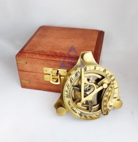 Vintage Maritime Navigation Adjustable Brass Sundial Compass Tripod Base Wooden Box Magnetic Direction Portable Lightweight for