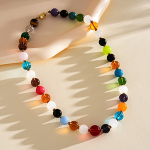 Collier ras du cou multicolore en pierres naturelles pour femme, style bohème, avec perles rondes en cristal, chaîne de clavicule tendance, bijoux fantaisie - Product Image 3