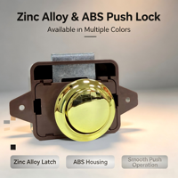 Verrou à bouton-poussoir à dégagement rapide pour porte d'armoire de camping-car, alliage de zinc doré, matériau ABS, loquet sans clé