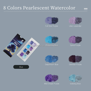 8สีเมทัลลิคสีฟ้าสีม่วงชุดShimmerสีน้ําทึบศิลปินแบบพกพาครึ่งชุดAqua Arellas Aquarela - Product Image 4