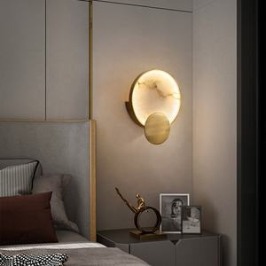 Lámpara de pared de luna de cobre de mármol Natural redonda moderna Led Hotel hogar sala de estar dormitorio pasillo aplique de pared accesorio de iluminación - Product Image 3