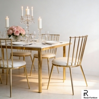 Chaise minimaliste à dossier vertical en acier inoxydable, siège rond en velours blanc, chaise de salle à manger pour mariage en plein air