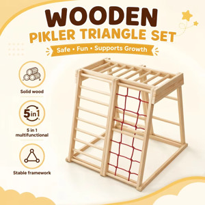 Indoor Playground 9-in-1 Jungle Gym Kids Climbing Toys Montessori Philosophy Style Wooden Climber <b>Play</b> - Product Image 5