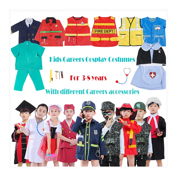 Halloween Cosplay Performer Suit Kids Career Costumes Unisex Doctor Fireman Pilot Cook Astronaut Police Nurse Soldier Uniform