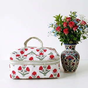 Handblock Printed Quilted <b>Vanity</b> Box Handmade Fabric Storage <b>Case</b> for Cosmetics Jewelry Accessories Travel Gifting - Product Image 1