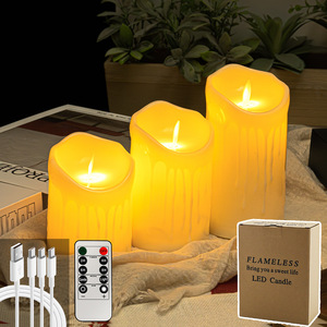 Bougies LED sans flamme rechargeables USB LANJO, bougies électroniques à flamme vacillante 3D réalistes en forme de pilier - Product Image 6