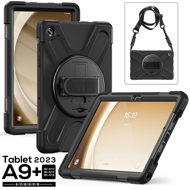 Hard Duty Tablet Case for Samsung Galaxy Tab A9 Plus 2023 X210/X216/X218 Shockproof 360 Rotating Hand Shoulder Strap Case
