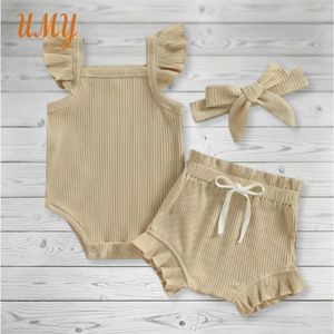 Ensembles de vêtements pour bébé fille d'été 100% coton côtelé Style décontracté Manches courtes Sans manches Combinaison et robe pour tout-petits pour temps chaud - Product Image 6