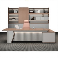 Bureau de direction haut de gamme en L avec chaise, combinaison table et chaise de patron, bureau exécutif moderne et minimaliste avec bibliothèque, livraison porte-à-porte