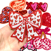 Patch Saint-Valentin Cœur Brodé de Paillettes Rouges, Applique en Forme de Boule Disco pour Décoration de Casquette de Routier, Vente en Gros