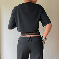 Camiseta de mujer de manga corta sexy con encaje y patchwork, ajustada, hueca, de dos piezas, para verano 2026