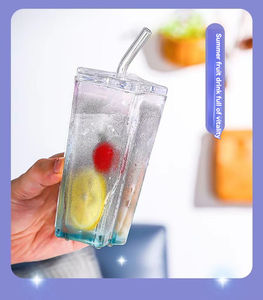 Gobelet en verre 300 ml avec paille, motif étoile, design élégant, pour café glacé, thé au lait et boissons froides domestiques - Product Image 6