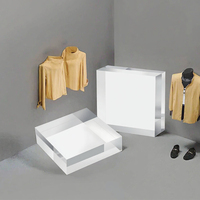 Vente en gros de blocs de présentation carrés transparents écologiques et recyclables, portables, 2x2x1 pouces, en plastique poli, support pour vêtements