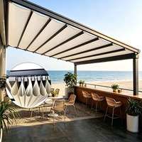 Pavillon à toit en verre rétractable motorisé, auvent à lames orientables en PVC, pare-soleil extensible pour patios extérieurs et banquets