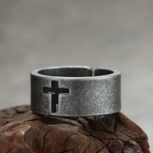 Anillo de moda cruzado de acero inoxidable Vintage ajustable, joyería de motorista Punk y fe cristiana, temas para hombres y mujeres - Product Image 1