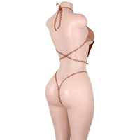 Tenue de danse exotique directement de l'usine : Ensemble bikini sirène à lacets dorés et string pour danseuses de club, idéal pour les soirées et les raves