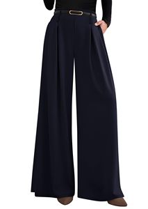 Women's 100% Polyester Breathable High-Waisted Pants Business Casual Office <strong>Trousers</strong> Wide Leg Pant <strong>Elastic</strong> <strong>Waist</strong> <strong>Work</strong> Pants - Product Image 6