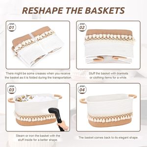 Boho Large Woven Cotton Rope Storage Bins Heavy Tassel Shelf <strong>Baskets</strong> Organizing <strong>Cube</strong> Organizer Bins for Baby's Clothes - Product Image 3