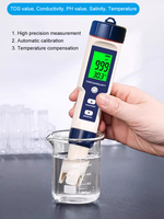 Détecteur de qualité de l'eau portable cinq en un PH/TDS/EC/SALT/TEMP Stylo de test de la qualité de l'eau