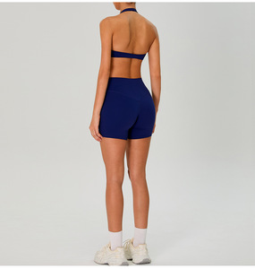 Women Deep U Halter Neck Yoga Bra Backless Removable Padded Sports Crop <b>Top</b> <b>Low</b> Impact Pilates Gym Fitness Workout Bra OEM ODM - Product Image 6